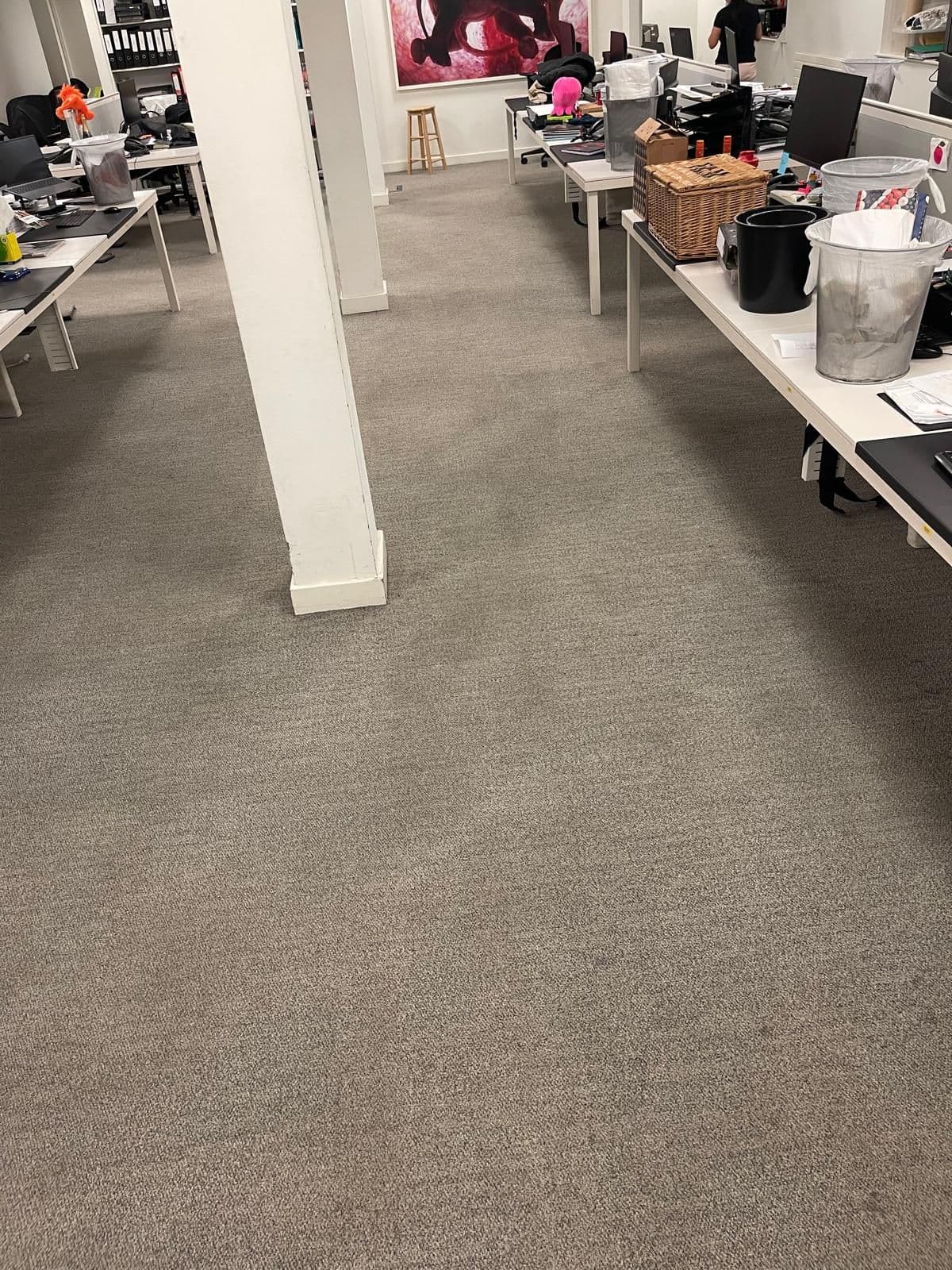 After: the same office carpet clean and even in colour, with no stains